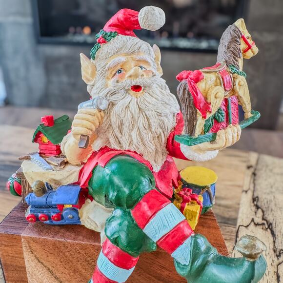 Vintage Christmas Elf Santa Resin Stocking Holder w/ Original Box Whimsy Holiday - Picture 5 of 15